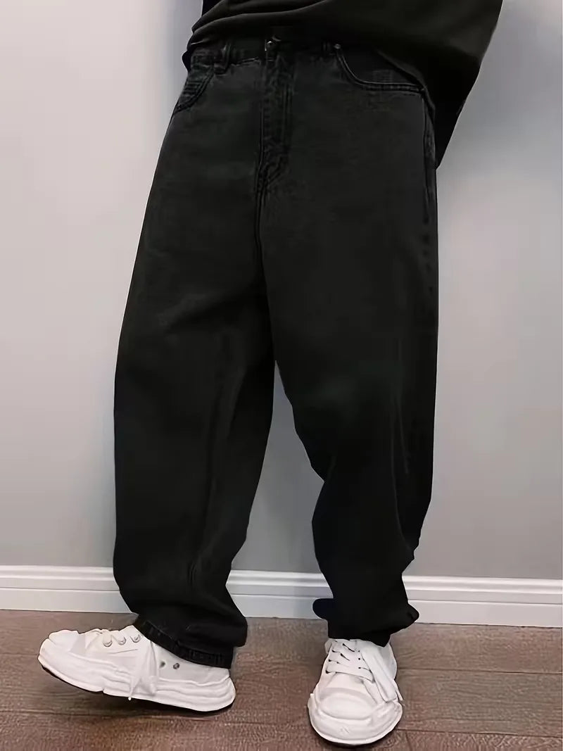 Heren loose fit wide leg jeans, mid-rise taille. Casual lichtblauwe denim broek, perfect voor streetwear.
