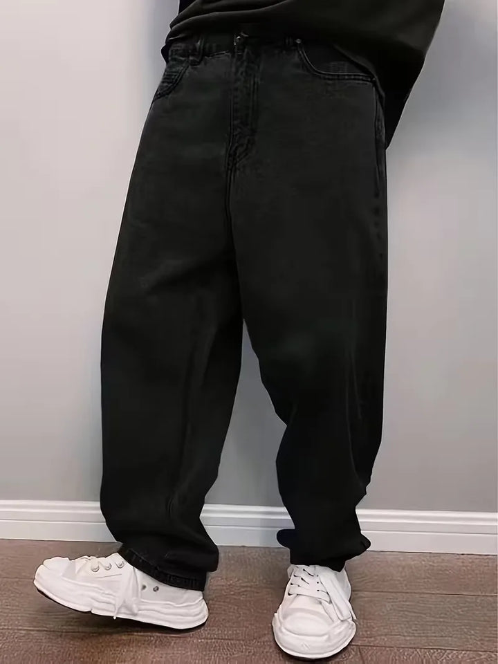 Heren loose fit wide leg jeans, mid-rise taille. Casual lichtblauwe denim broek, perfect voor streetwear.