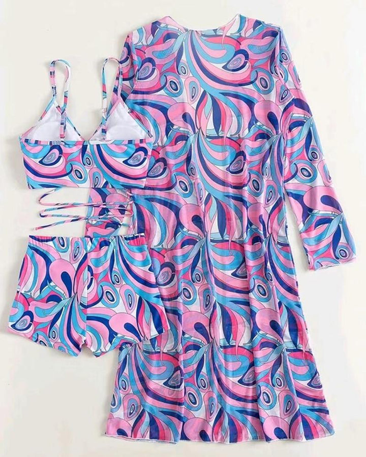 Trendy driedelige dames zwemkleding, voor een modieuze verschijning.