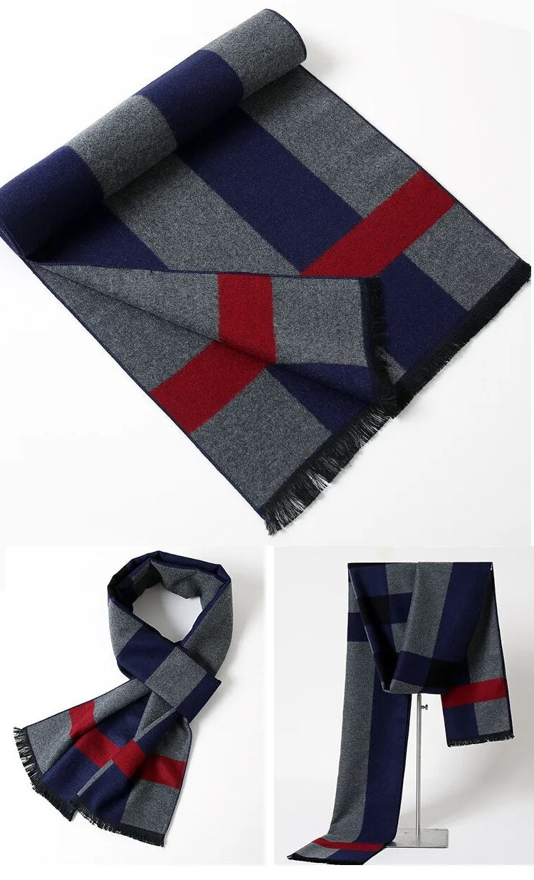 Stijlvolle heren winter sjaal, kasjmier met ruitpatroon, een essentieel accessoire.