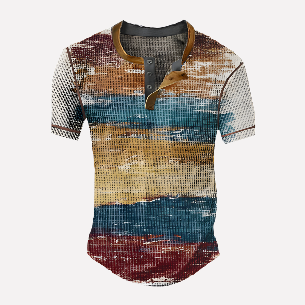 Casual zomer top voor heren, wafel breisel, ademend, met ronde hals.