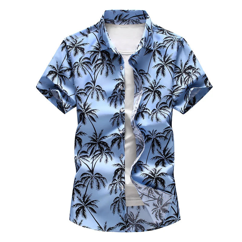 Zomers heren plus size Hawaii shirt met bloemenprint, comfortabel en geschikt als strandkleding.