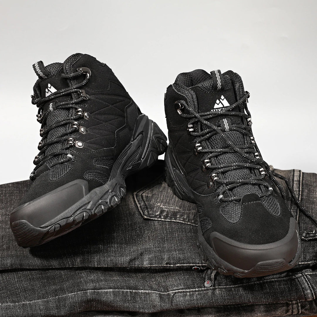 Kaki waterdichte heren wandelschoenen, hoogmodel, perfect voor avontuur en comfort in de natuur.