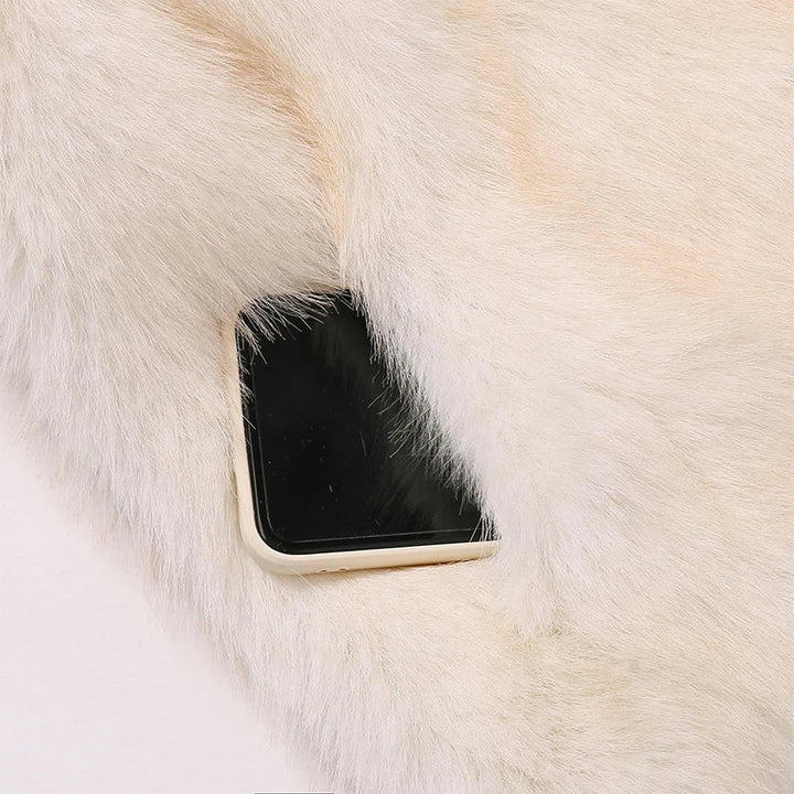 Zachte pluizige winterjas voor dames, effen en oversized, voor een trendy uitstraling.