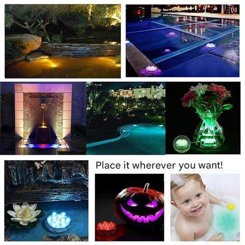 Dimbare waterdichte LED onderwaterlamp, GlowRipple, met afstandsbediening, ideaal voor tuinverlichting.