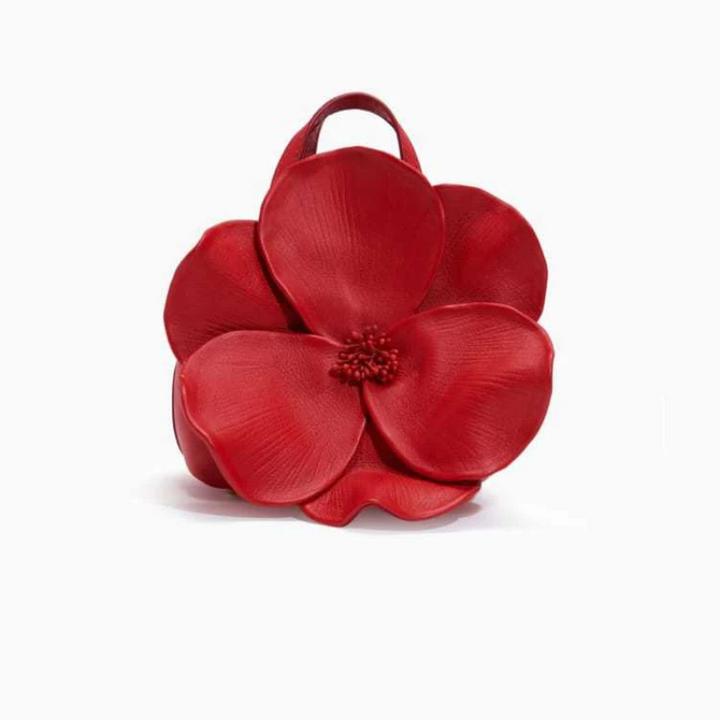 Compacte rode dames mini handtas met trendy bloemenpatroon, ideaal als schoudertas accessoire.