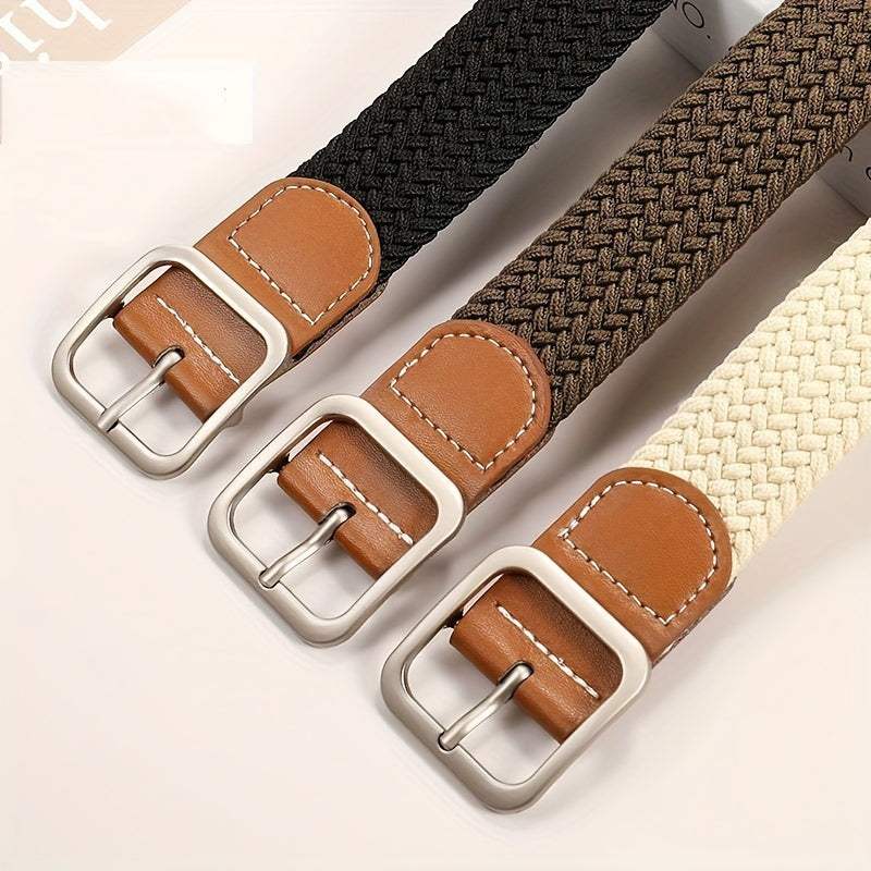 Zwarte katoenen gevlochten riem, elastisch en duurzaam, een comfortabel accessoire.