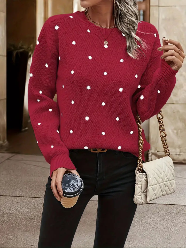 Casual kaki dames trui met polkadot patroon, lange mouwen, geschikt voor elke dag.