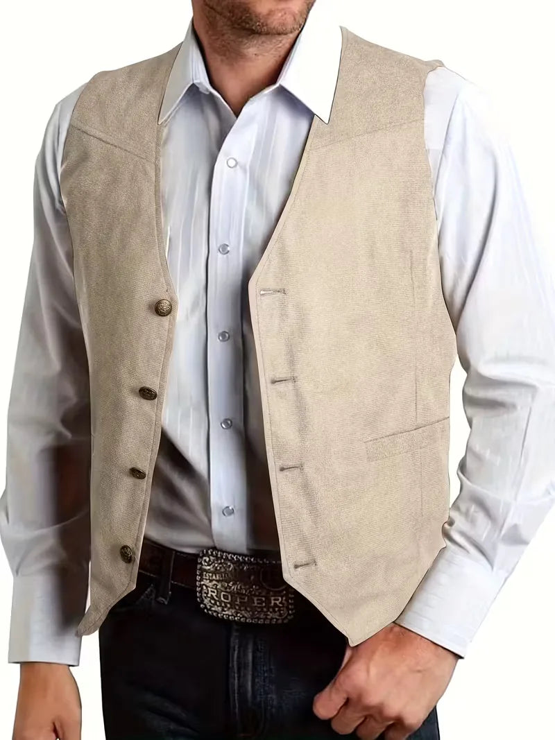 Heren gilet voor bruiloft gasten, met V-hals en knopen, voor een elegante verschijning.