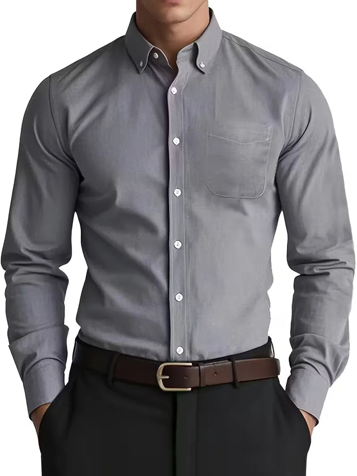 Heren casual overhemd met mandarin kraag, lange mouwen & regular fit. Ideaal voor lente/herfst.