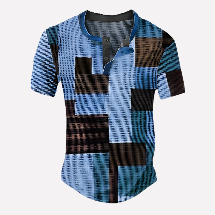 Comfortabel heren wafel breisel T-shirt, ronde hals, losse pasvorm, essentiële zomerkleding.