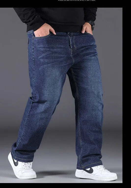 Modieuze heren kingsize jeans, loose fit spijkerbroek met elastische tailleband voor ultiem draagcomfort.