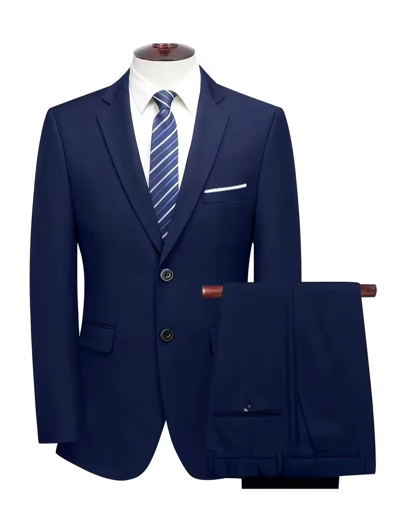 Stijlvol slim fit kostuum voor heren, perfect voor zomerse bruiloften of zakelijke meetings.