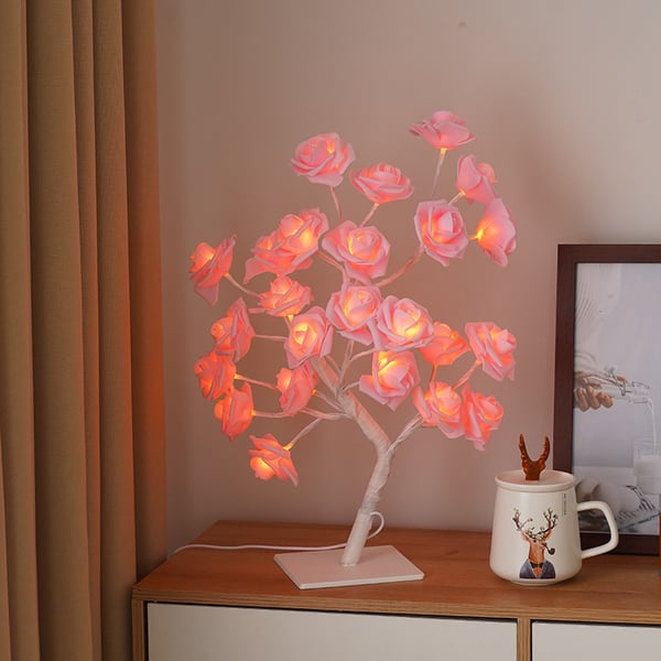 Elegante LED rozenboom lamp, dimbaar en bloemenverlichting voor slaapkamer of woonkamer.