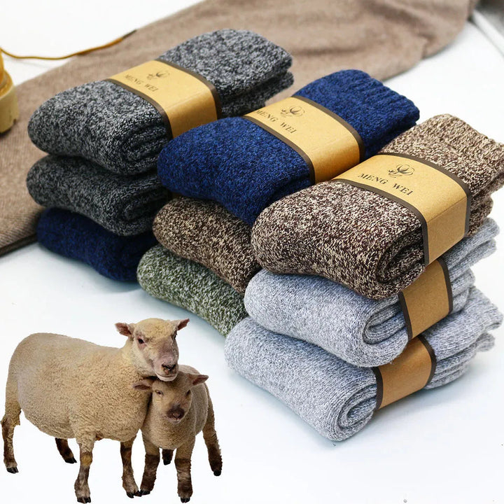 Comfortabele retro wintersokken voor volwassenen (3 paar) in diverse warme kleuren.