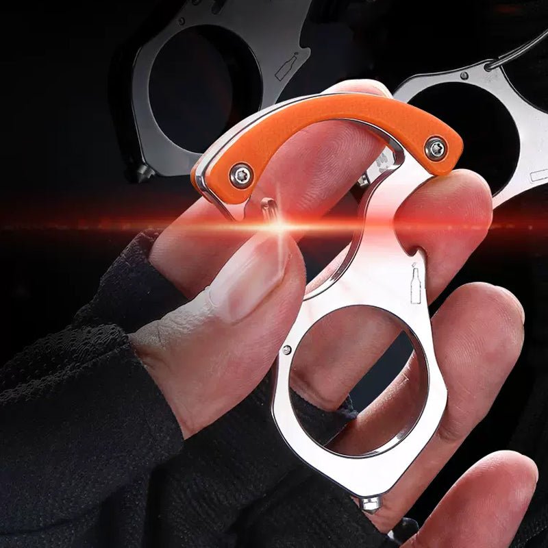 Compacte zelfverdedigingssleutelhanger van legering, met geïntegreerde raambreker voor noodveiligheid.