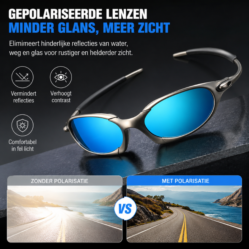 Gepolariseerde heren sportbril, optimale UV bescherming tijdens intensieve buitenactiviteiten.