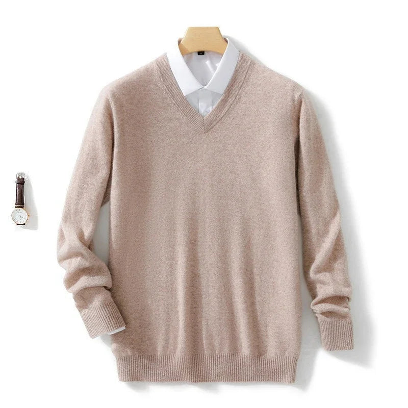 Heren V-hals trui, klassiek stijlvol. Comfortabele casual en zakelijke mode voor lente & herfst.