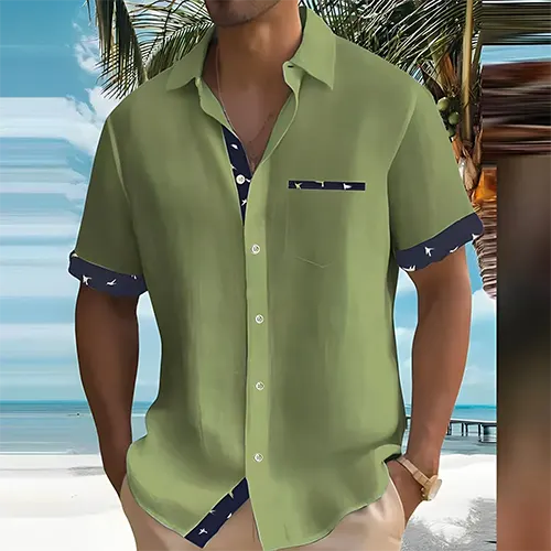 Stijlvol heren zomerhemd met korte mouwen, ideaal voor casual zomerkleding. Ademend en fris.