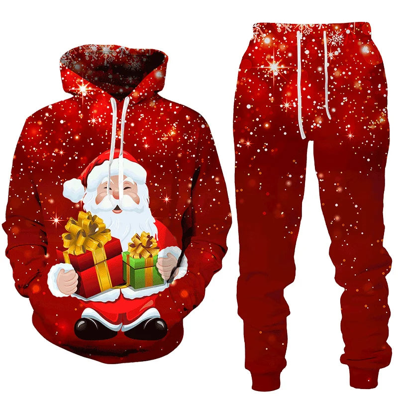 Heren kerst joggingpak, comfortabel sweatpak voor de feestdagen, compleet met hoodie en broek.