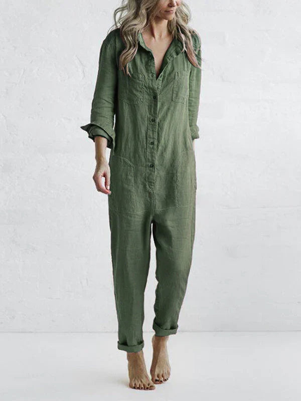 Elegante Hoymans dames jumpsuit met knoopsluiting en zakken, in klassiek zwart, perfect voor zomer en casual.