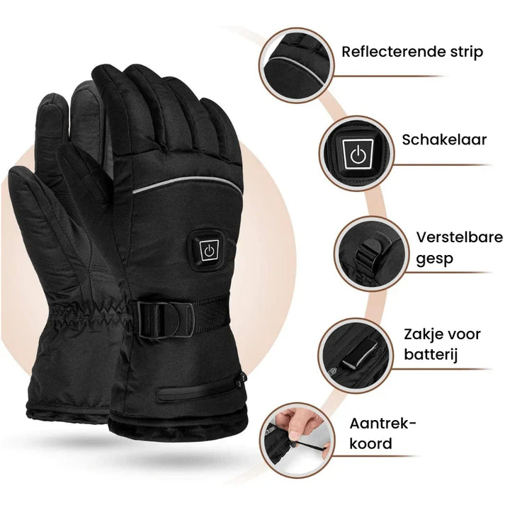 Uniseks verwarmde winterhandschoenen met touchscreen functie voor optimale thermische warmte en comfort bij kou.