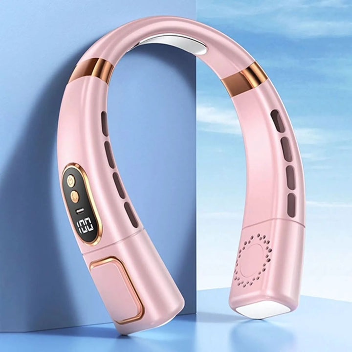 Compacte unisex nekventilator, draagbaar en USB oplaadbaar. Biedt persoonlijke 360° digitale koeling.