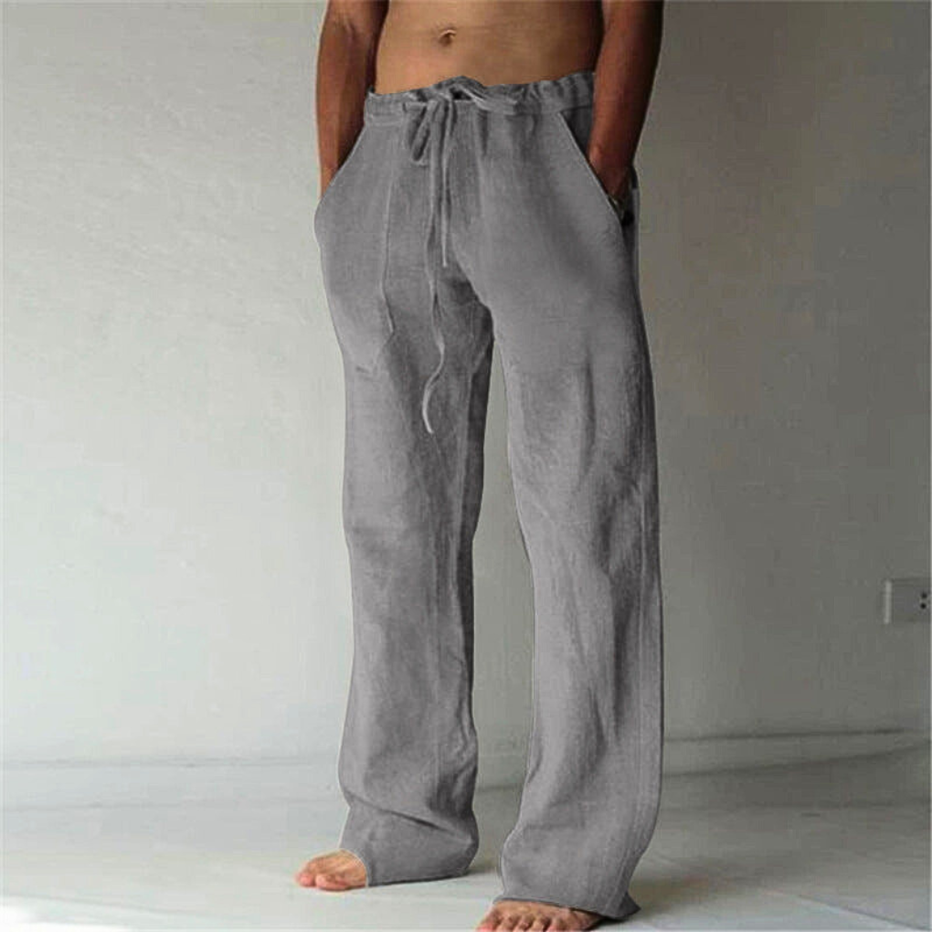 Heren loungebroek met hoge taille en wijde pijpen. Trekkoord voor ultiem comfort en een relaxte pasvorm.
