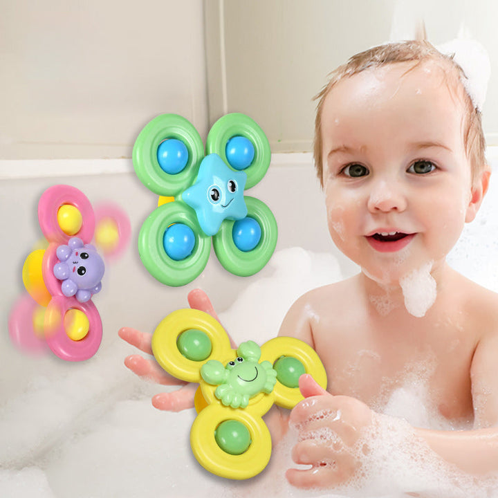 Kleurrijke baby spinner set (3 stuks) als badspeelgoed of zuignap speelgoed voor baby's.
