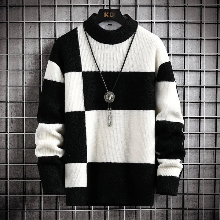 Heren geruite trui met kleurvlakken, comfortabele pullover voor casual herenmode.