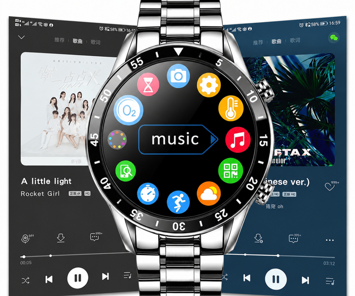 Multifunctionele heren smartwatch met sportieve band, meet hartslag en stappen. Essentiële gezondheidstracker.