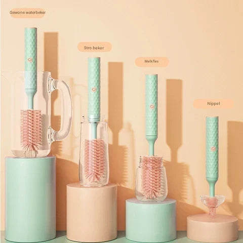 Compacte elektrische flessenborstel voor effectieve en hygiënische babyfles reiniging.