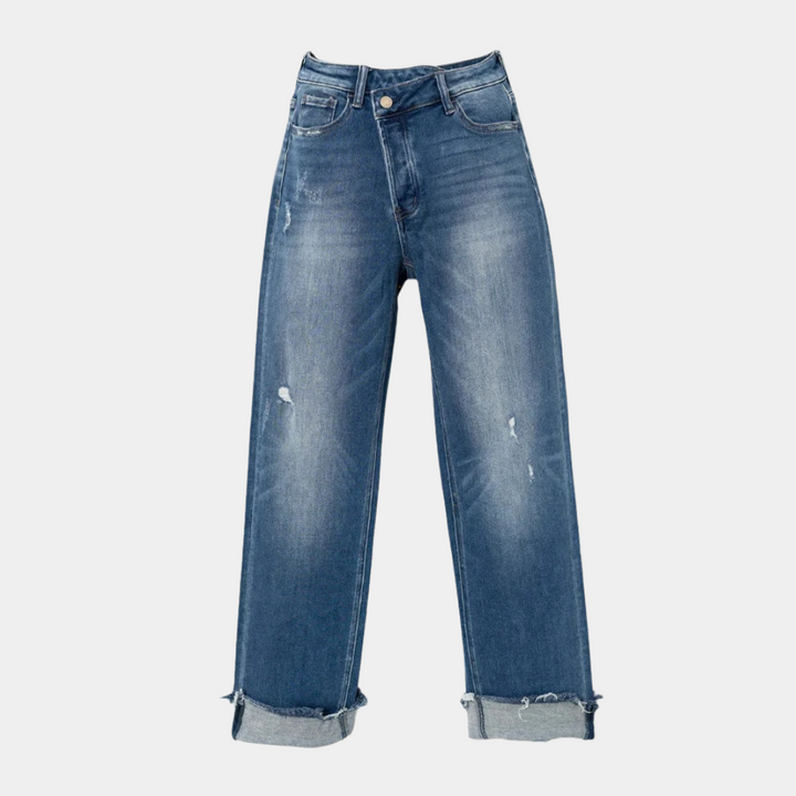 Modieuze damesbroek met hoge taille; comfortabel en veelzijdig. Perfecte aanvulling op je casual garderobe.