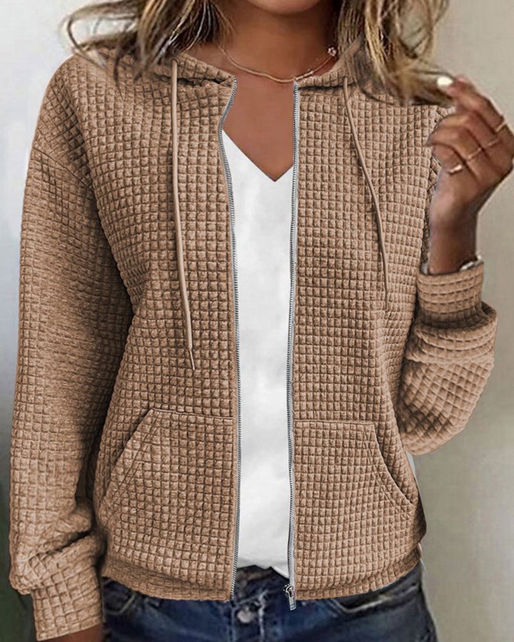Dames comfortabel vest met capuchon en rits, zacht en ademend voor dagelijks casual gebruik.