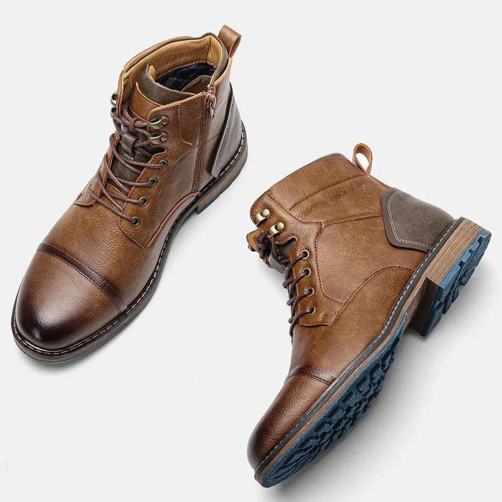 Vintage bruine leren heren boots Orion, klassiek en stijlvol voor dagelijkse mannenmode.