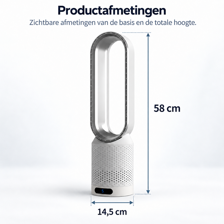 Premium bladloze torenventilator; ultrastil en elegant, voor optimale huis- of kantoorkoeling.