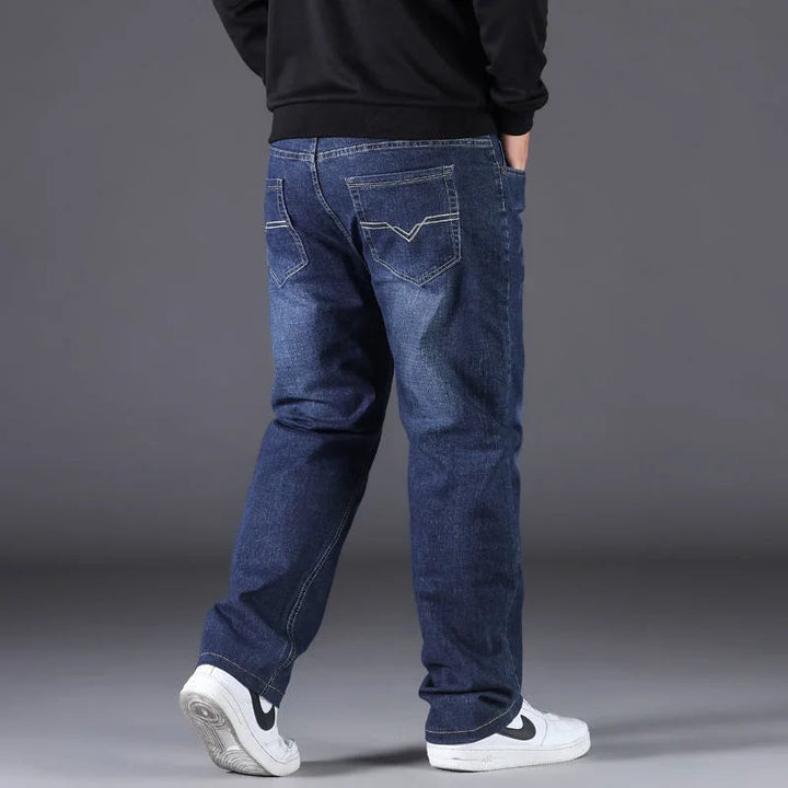 Heren loose fit spijkerbroek met elastische tailleband, perfecte comfort jeans voor grote maten.
