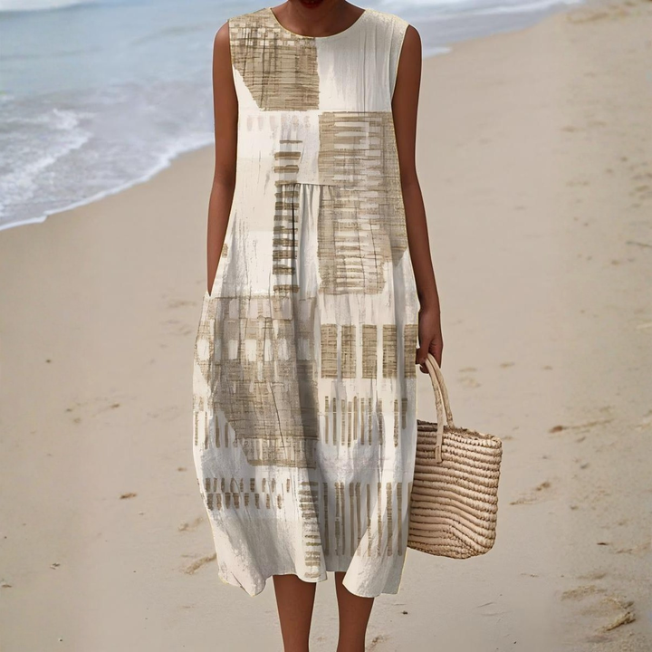 Mouwloze dames printjurk, comfortabel en zomers, ideaal voor casual dagen of als strandjurk. Ook plus size.
