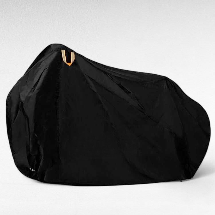 Compact opgevouwen universele fietshoes, klaar voor eenvoudig transport en buitenopslag.