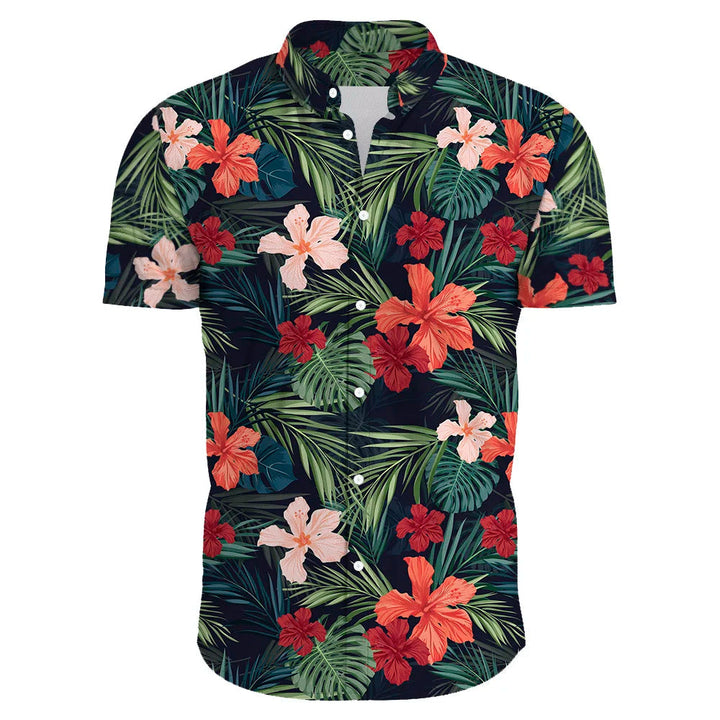 Heren kleurrijk Hawaiiaans overhemd met tropische bloemenprint, ideaal voor zomer en vakantie.