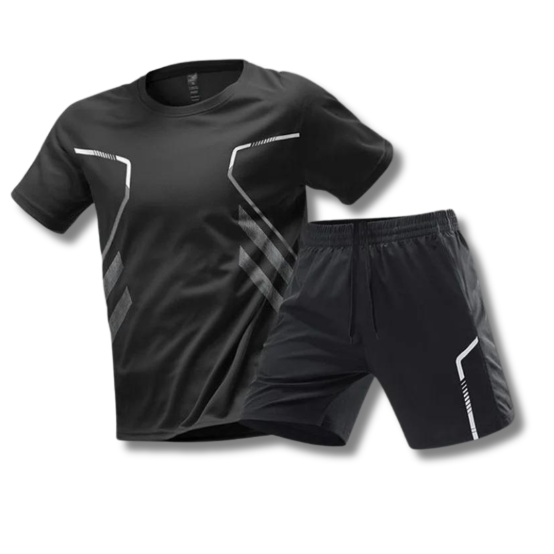 Heren tenniskleding set met korte mouwen sportshirt en comfortabele sportshort. Perfect voor de tennisbaan.