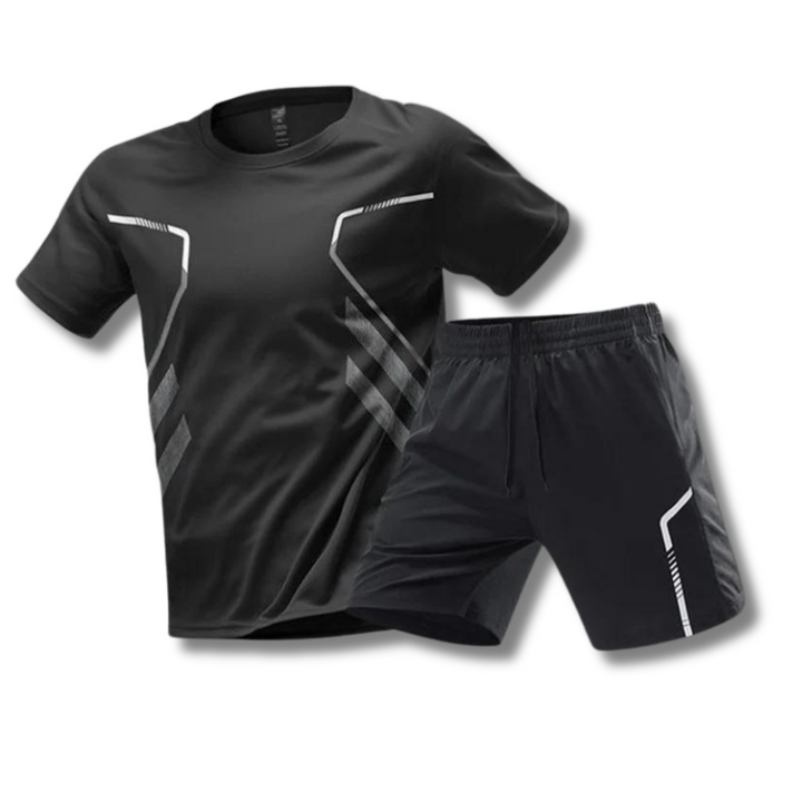 Heren tenniskleding set met korte mouwen sportshirt en comfortabele sportshort. Perfect voor de tennisbaan.