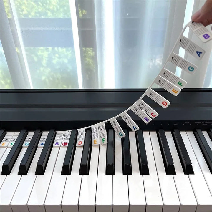 Flexibele siliconen notenlabels voor 88-toetsen keyboard, makkelijk te plaatsen en verwijderen leermiddel.