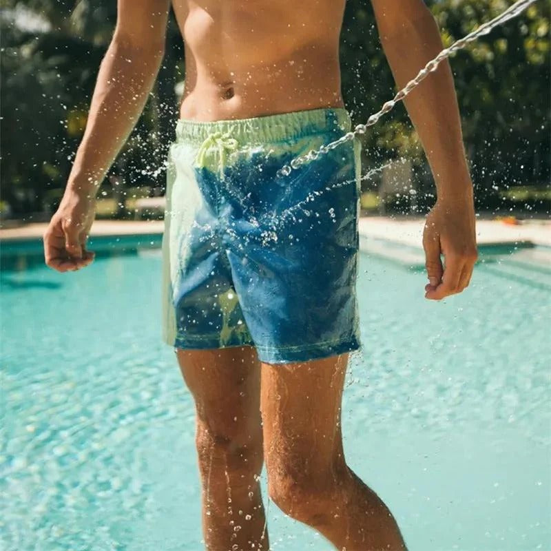 Heren kleurveranderende zwembroek, stijlvolle boardshorts voor zwembad en strand; moderne zomerkleding.