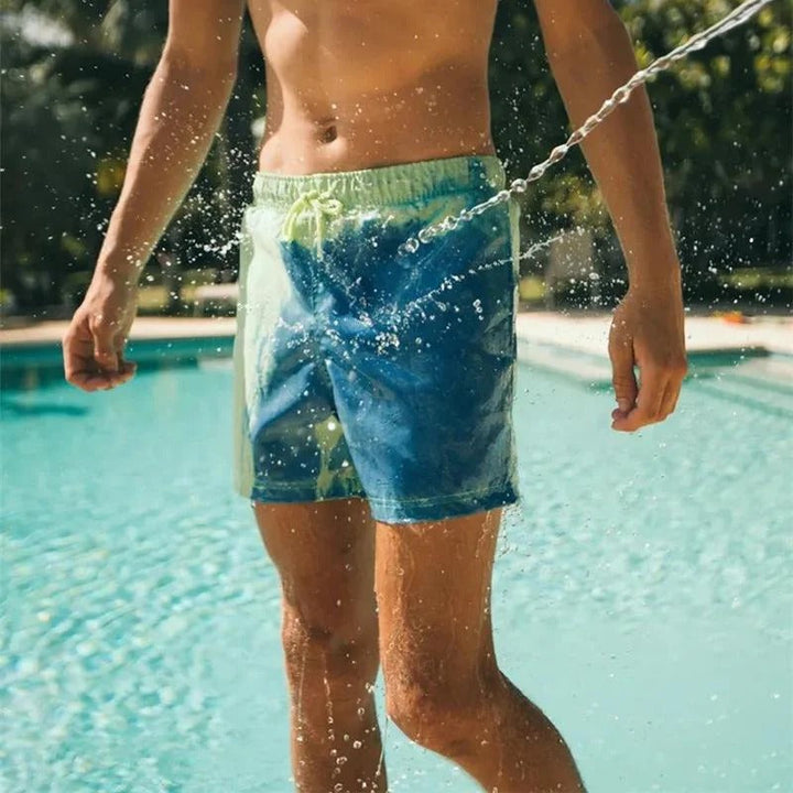 Heren kleurveranderende zwembroek, stijlvolle boardshorts voor zwembad en strand; moderne zomerkleding.