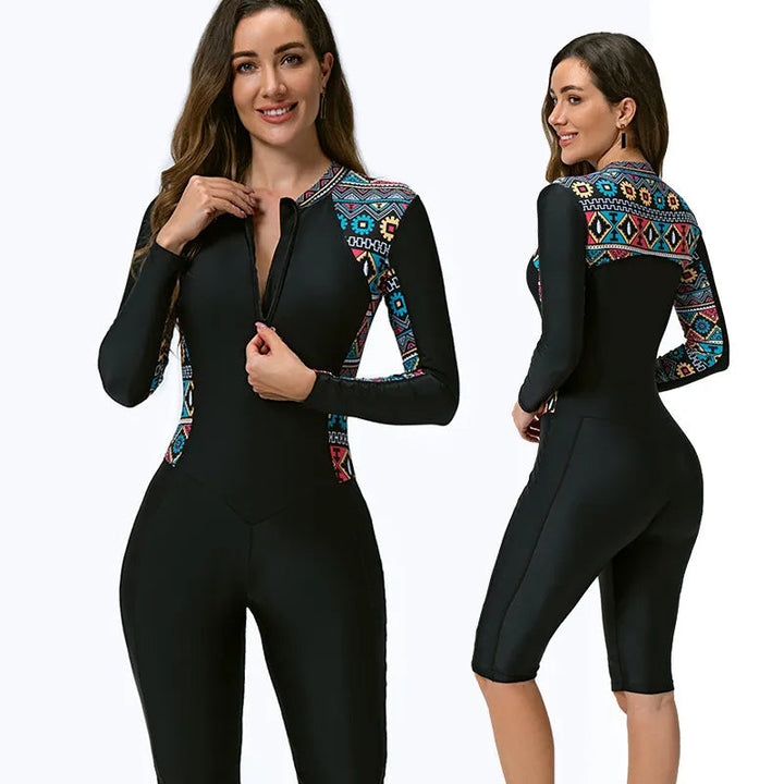 Dames UV-beschermend sportbadpak met korte mouwen, ideaal voor zwemmen en watersport.