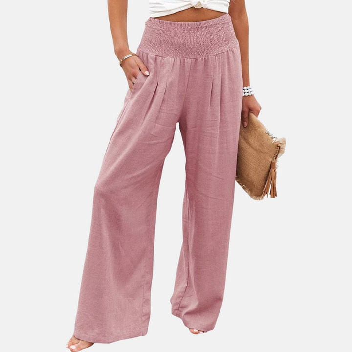 Klassieke damesbroek met wijde pijpen, polyester, elegant en comfortabel, perfect voor elke dag.