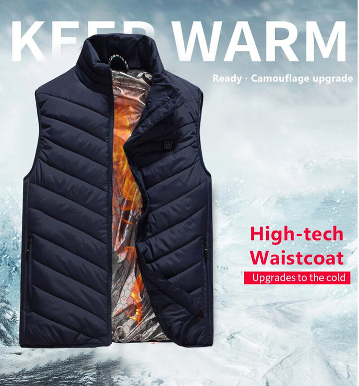 Mannen verwarmd vest, ideaal voor winterkleding en warmte tijdens buitenactiviteiten.