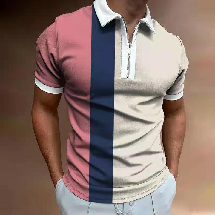 Gestreept herenpolo shirt met rits, modieus en comfortabel. Ideaal voor zomerse dagen. Casual herenkleding.