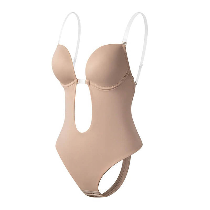 Zwarte dames rugloze diepe V-hals bodyshaper, naadloos en onzichtbaar voor een perfect gladde look.